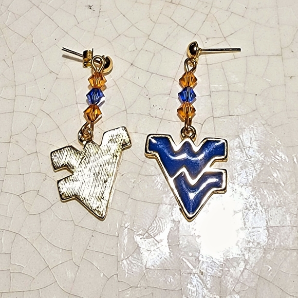 NWT West Virginia Initials Blue Orange Genuine Austrian Crystals post earrings - Picture 5 of 5